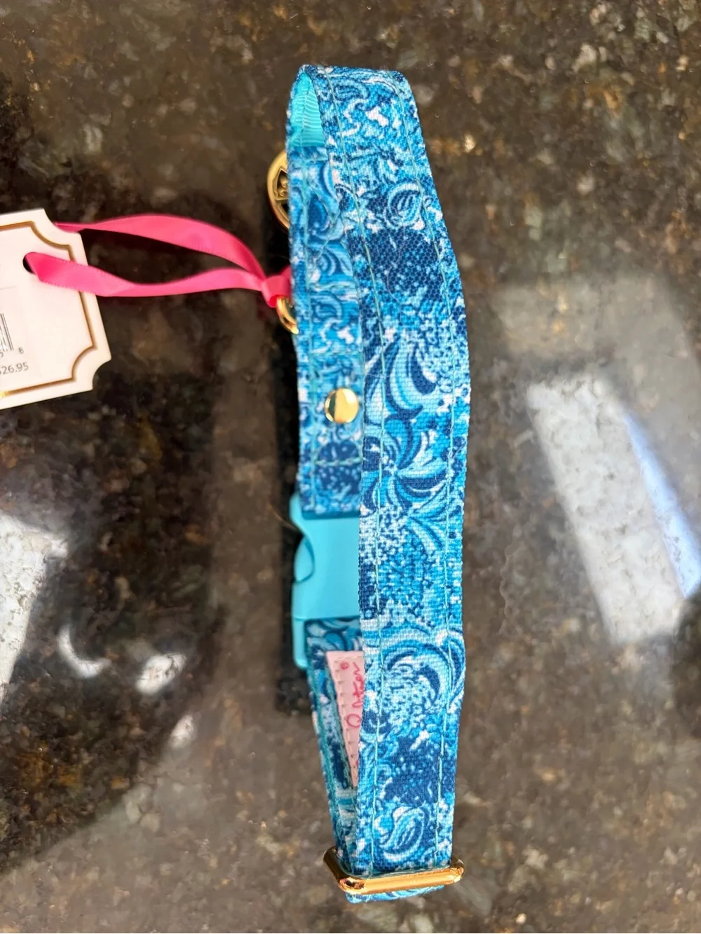 Lilly Pulitzer Turquoise Dog Collar in Mermaizing with Gold Hardware